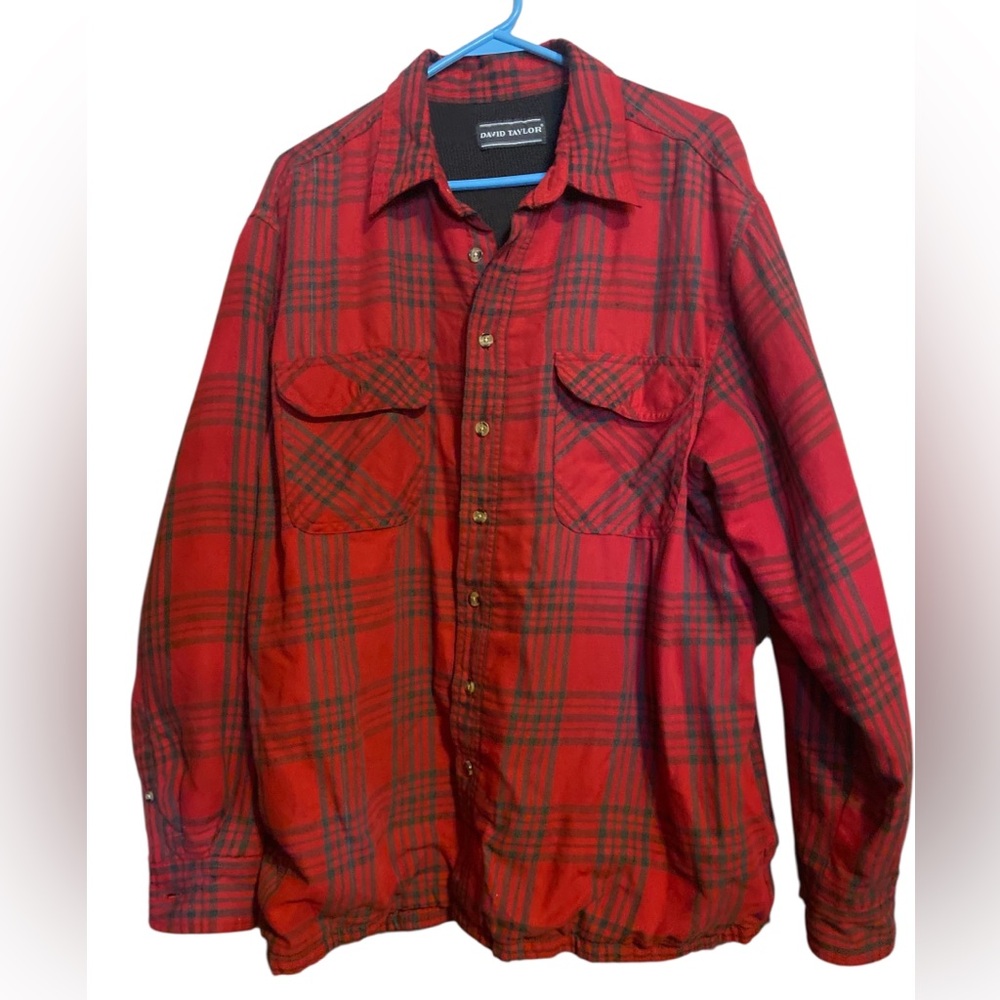 David Taylor Red Plaid thermal Shirt Jacket mens large button front shacket